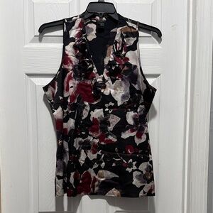 Ann Taylor Black and Red Floral Sleeveless “satin” Blouse
